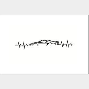 C8 Z06 Corvette Heartbeat Black Supercar EKG Sports Car Heart Beat Line Racecar Pulse Posters and Art